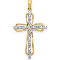14K Yellow Gold and White Rhodium Diamond Cross Pendant - 0.03 Carat Total Diamond Weight by Monteluci Fine Jewelry