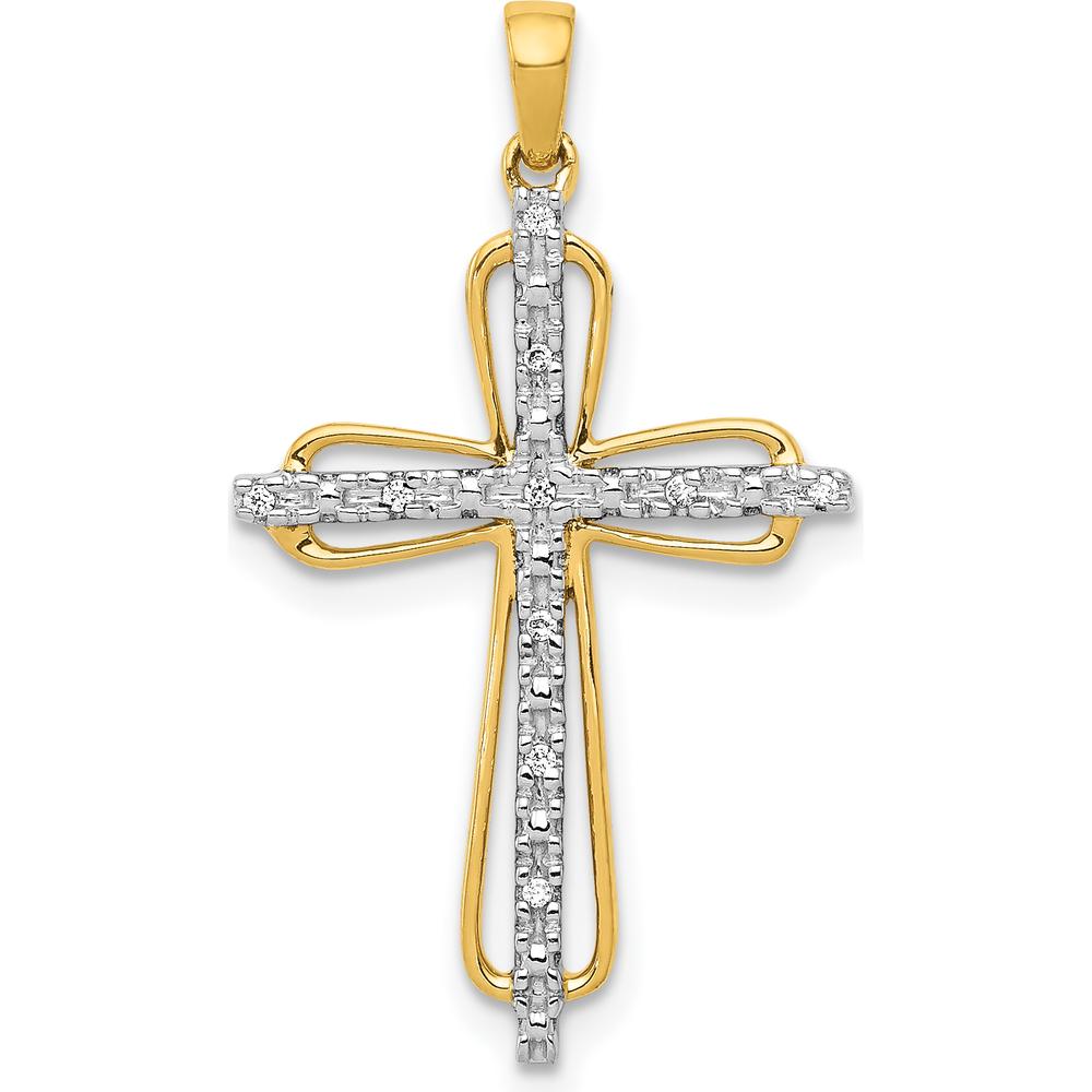 14K Yellow Gold and White Rhodium Diamond Cross Pendant - 0.03 Carat Total Diamond Weight by Monteluci Fine Jewelry