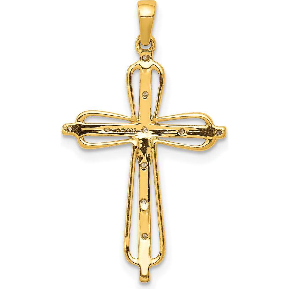 14K Yellow Gold and White Rhodium Diamond Cross Pendant - 0.03 Carat Total Diamond Weight by Monteluci Fine Jewelry