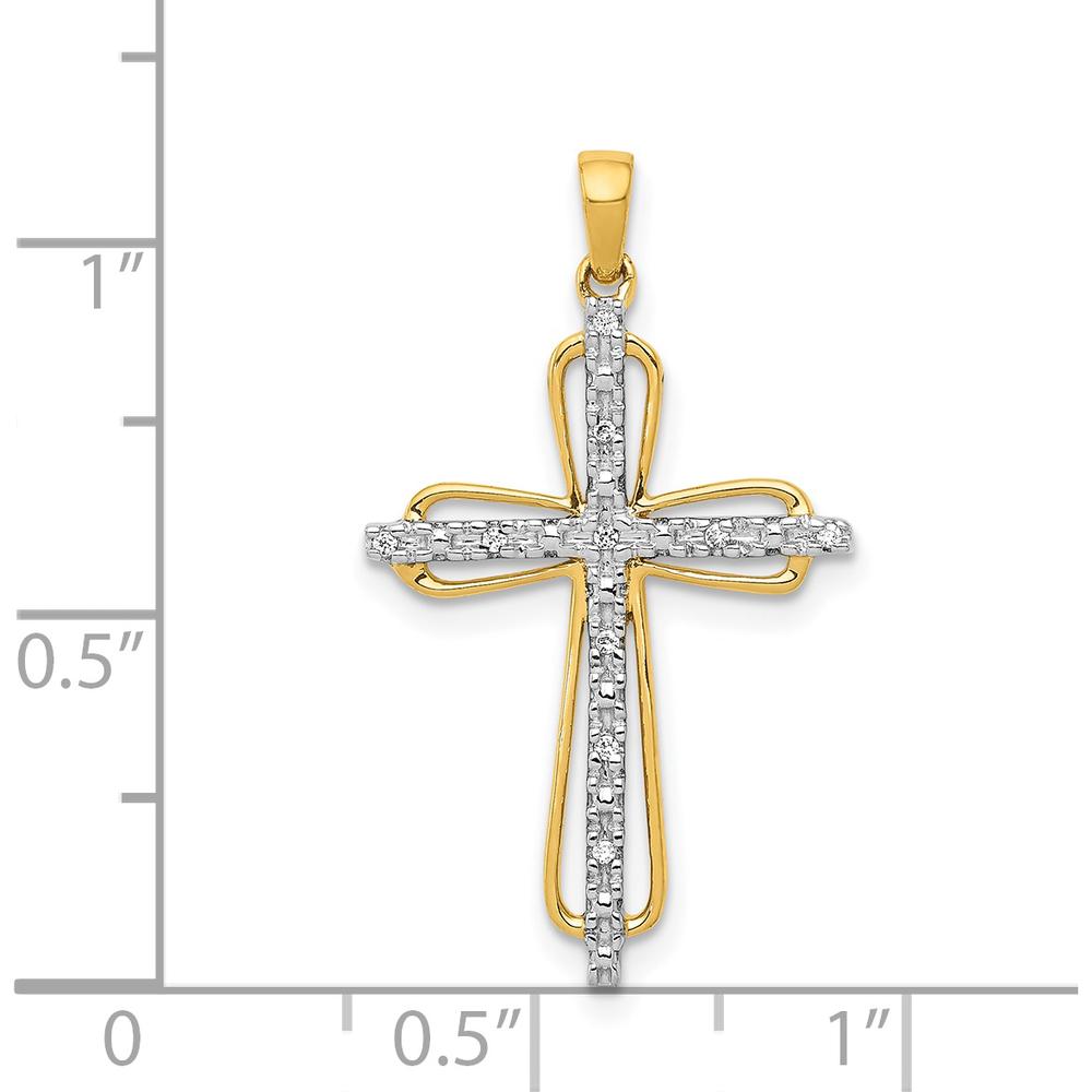 14K Yellow Gold and White Rhodium Diamond Cross Pendant - 0.03 Carat Total Diamond Weight by Monteluci Fine Jewelry