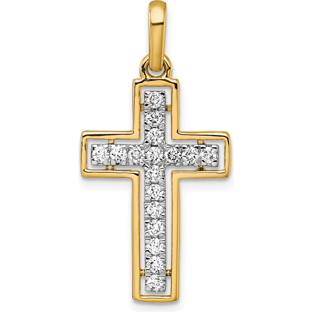 14K Yellow Gold and White Rhodium Diamond Cross Pendant - 0.51 Carat Total Diamond Weight by Oro Pregiato