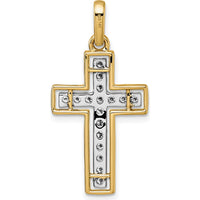 14K Yellow Gold and White Rhodium Diamond Cross Pendant - 0.51 Carat Total Diamond Weight by Oro Pregiato
