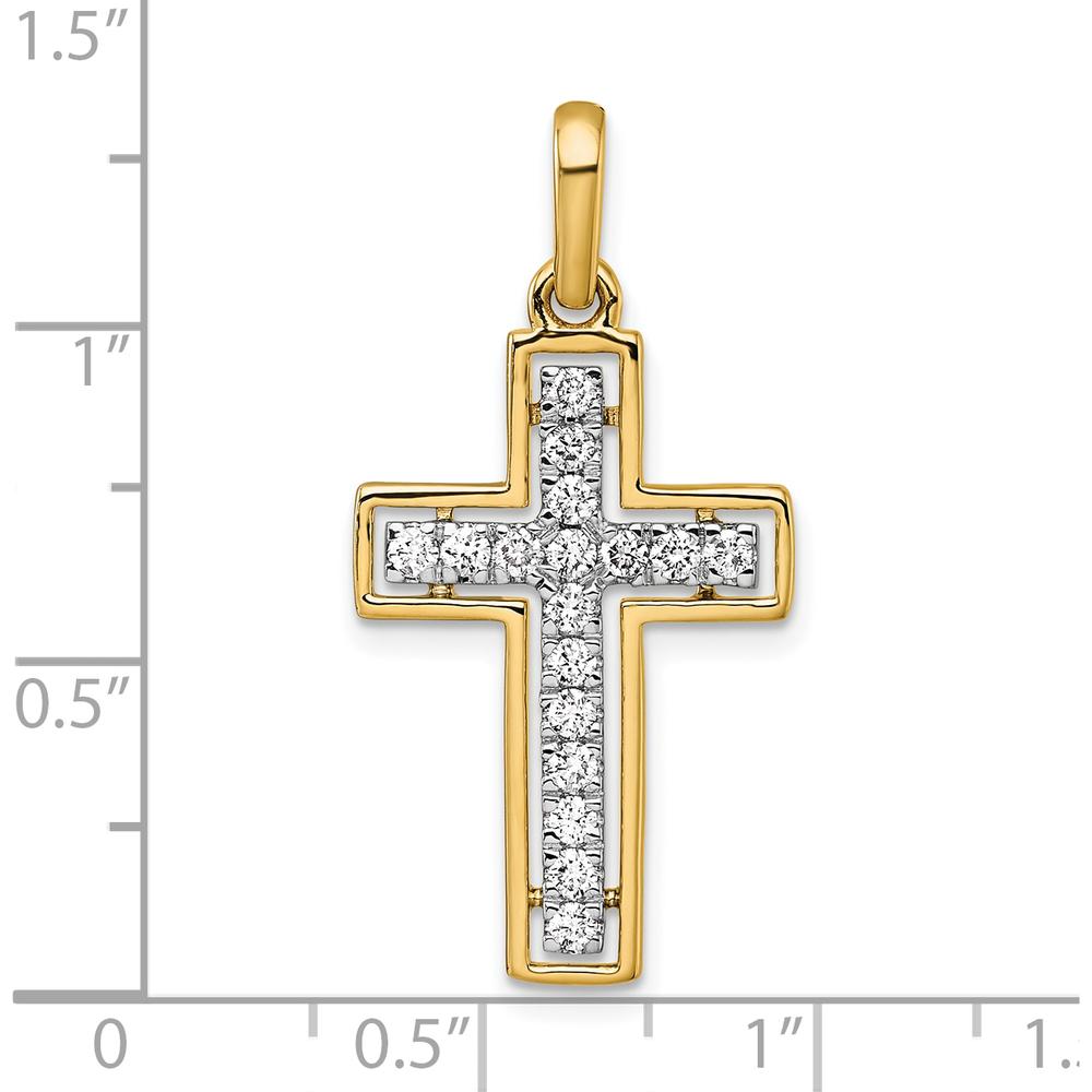 14K Yellow Gold and White Rhodium Diamond Cross Pendant - 0.51 Carat Total Diamond Weight by Oro Pregiato