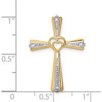 14K Yellow Gold and White Rhodium Diamond Cross Pendant with Heart Detail - 0.012 Carat Total Diamond Weight by Monteluci Fine Jewelry