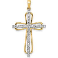 14K Yellow Gold and White Rhodium Diamond Cross Pendant with Round Natural Diamonds - 0.06 Carat Total Diamond Weight by Monteluci Fine Jewelry