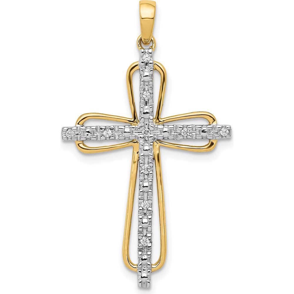 14K Yellow Gold and White Rhodium Diamond Cross Pendant with Round Natural Diamonds - 0.06 Carat Total Diamond Weight by Monteluci Fine Jewelry