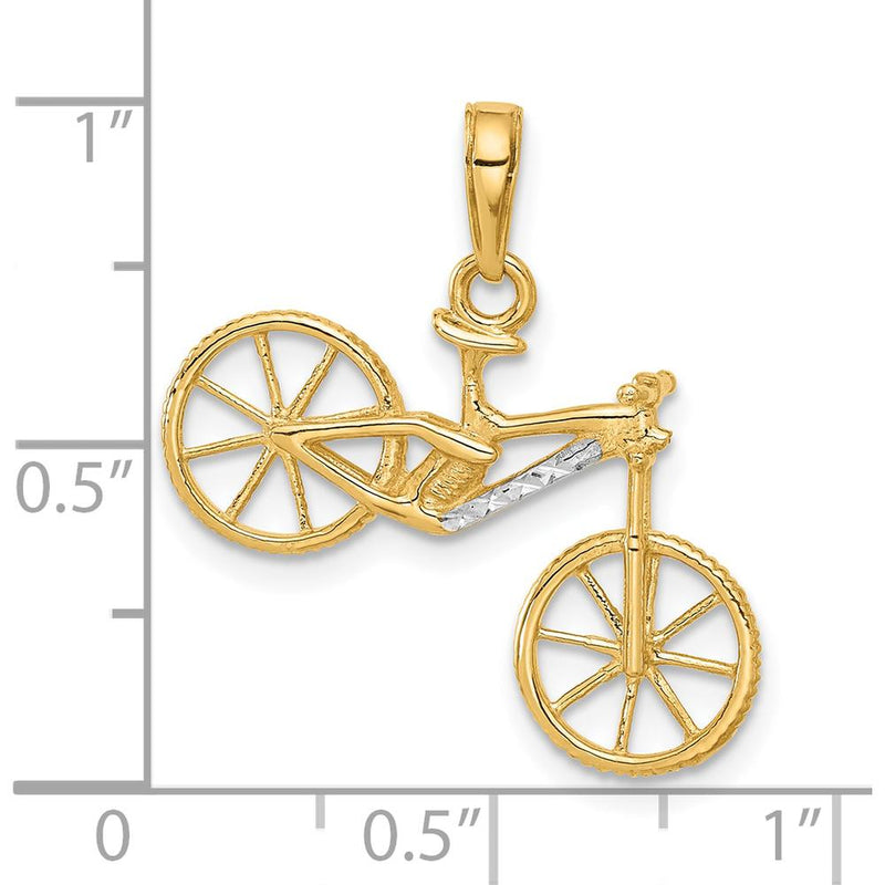 14K Yellow Gold and White Rhodium Diamond-Cut 3D Bicycle Pendant by Oro Pregiato
