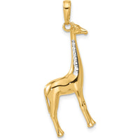 14K Yellow Gold and White Rhodium Diamond-Cut 3D Giraffe Pendant - 35.75mm Length by Oro Pregiato
