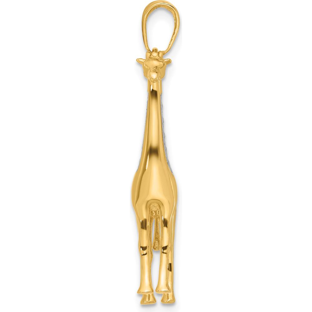 14K Yellow Gold and White Rhodium Diamond-Cut 3D Giraffe Pendant - 35.75mm Length by Oro Pregiato