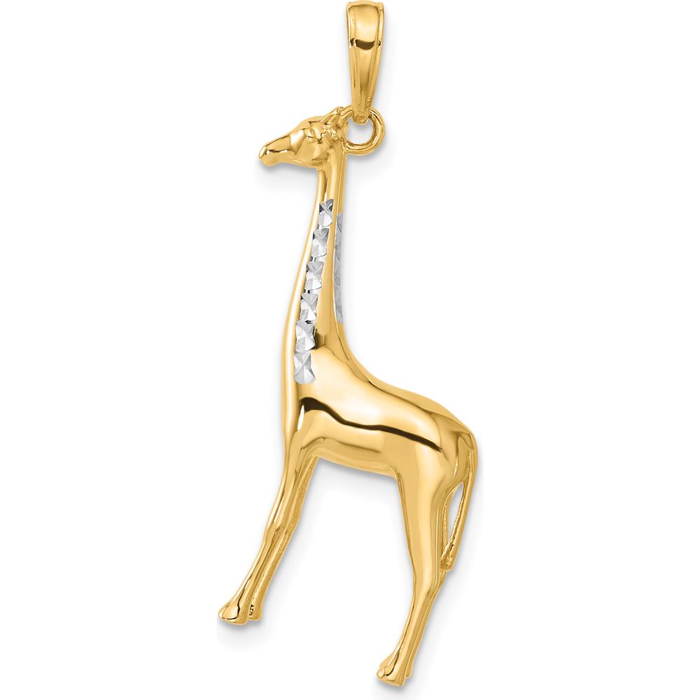 14K Yellow Gold and White Rhodium Diamond-Cut 3D Giraffe Pendant - 35.75mm Length by Oro Pregiato