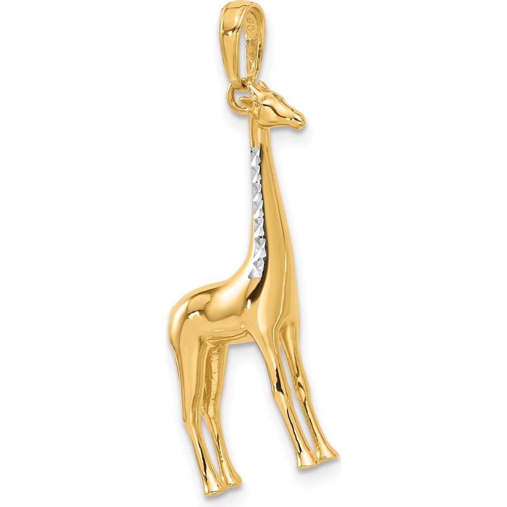14K Yellow Gold and White Rhodium Diamond-Cut 3D Giraffe Pendant - 35.75mm Length by Oro Pregiato