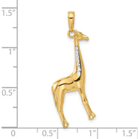 14K Yellow Gold and White Rhodium Diamond-Cut 3D Giraffe Pendant - 35.75mm Length by Oro Pregiato