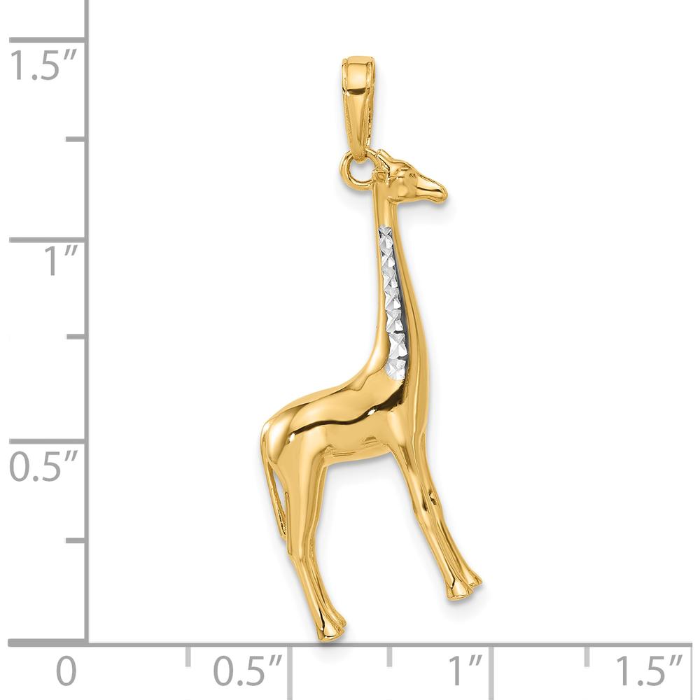 14K Yellow Gold and White Rhodium Diamond-Cut 3D Giraffe Pendant - 35.75mm Length by Oro Pregiato