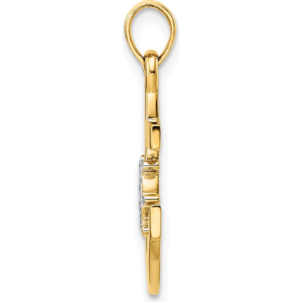 14K Yellow Gold and White Rhodium Diamond-Cut Anchor and Ship's Wheel Pendant - 26.27mm Length by Oro Pregiato