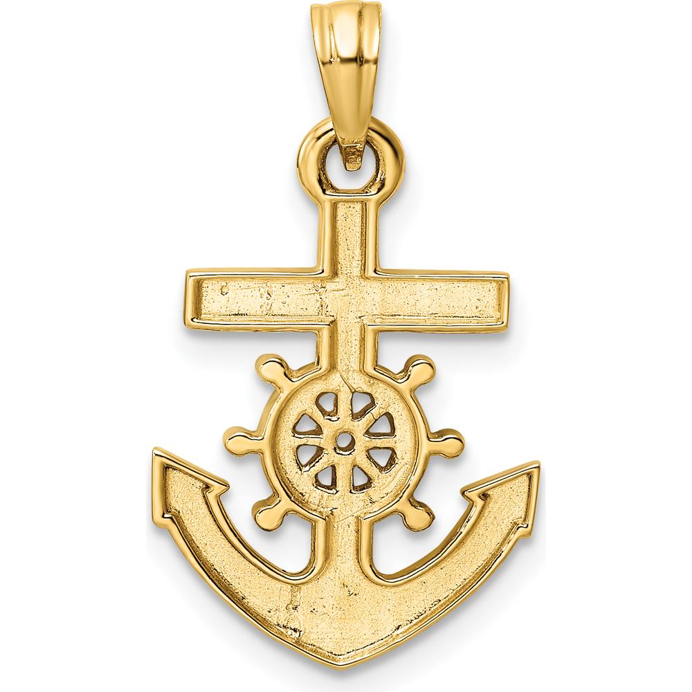 14K Yellow Gold and White Rhodium Diamond-Cut Anchor and Ship's Wheel Pendant - 26.27mm Length by Oro Pregiato
