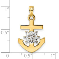 14K Yellow Gold and White Rhodium Diamond-Cut Anchor and Ship's Wheel Pendant - 26.27mm Length by Oro Pregiato