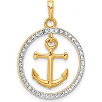 14K Yellow Gold and White Rhodium Diamond-Cut Anchor Dangle Pendant - 31.25mm Length by Oro Pregiato