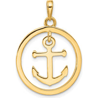 14K Yellow Gold and White Rhodium Diamond-Cut Anchor Dangle Pendant - 31.25mm Length by Oro Pregiato