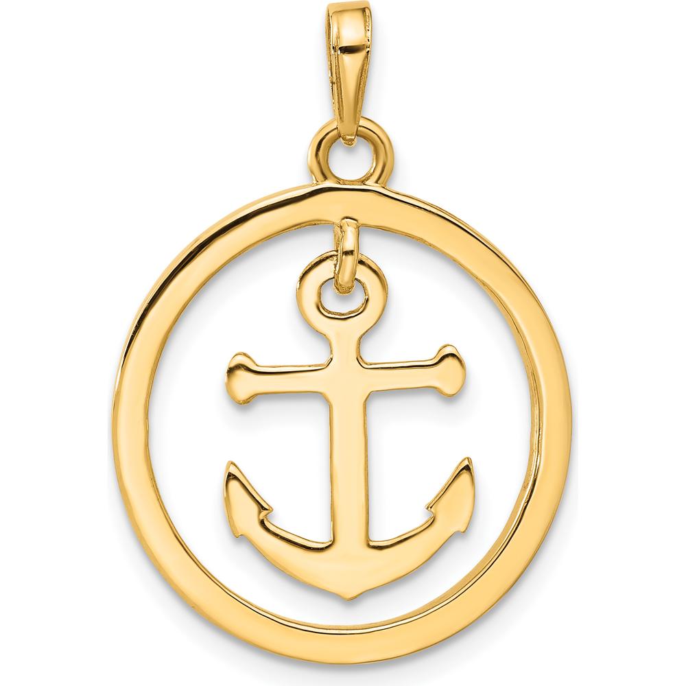 14K Yellow Gold and White Rhodium Diamond-Cut Anchor Dangle Pendant - 31.25mm Length by Oro Pregiato