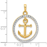 14K Yellow Gold and White Rhodium Diamond-Cut Anchor Dangle Pendant - 31.25mm Length by Oro Pregiato
