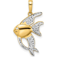 14K Yellow Gold and White Rhodium Diamond-Cut Angelfish Pendant - 28.07mm Length by Oro Pregiato