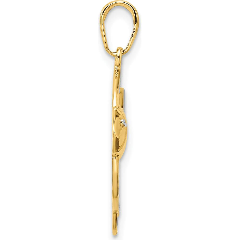 14K Yellow Gold and White Rhodium Diamond-Cut Angelfish Pendant - 28.07mm Length by Oro Pregiato