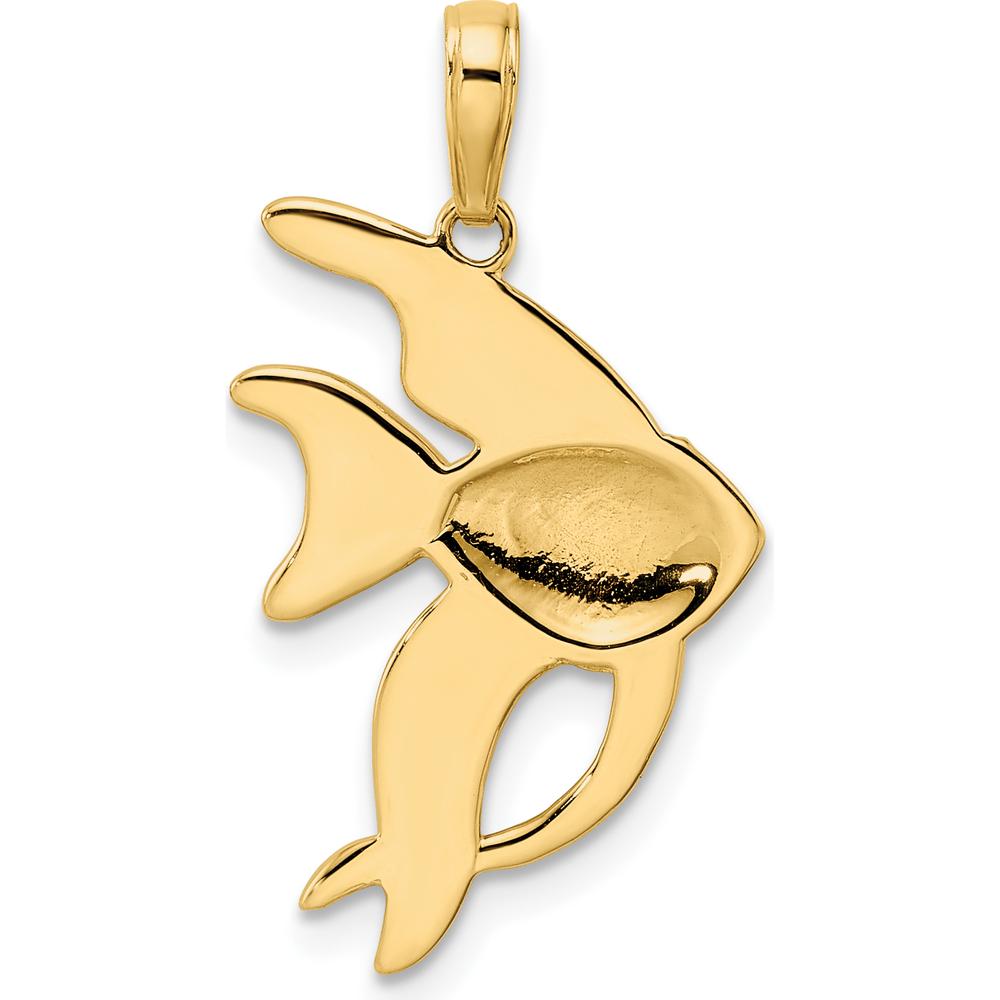 14K Yellow Gold and White Rhodium Diamond-Cut Angelfish Pendant - 28.07mm Length by Oro Pregiato
