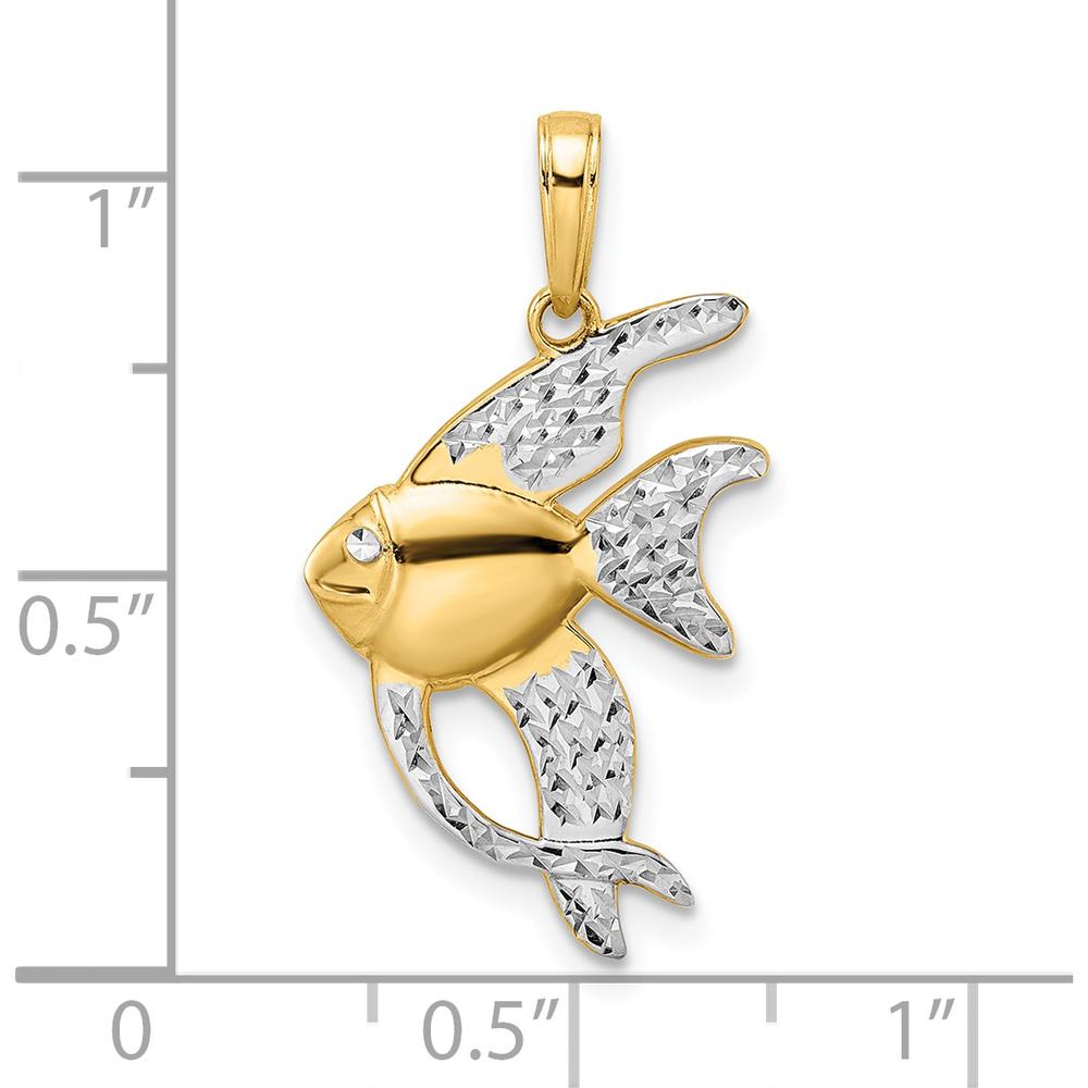 14K Yellow Gold and White Rhodium Diamond-Cut Angelfish Pendant - 28.07mm Length by Oro Pregiato