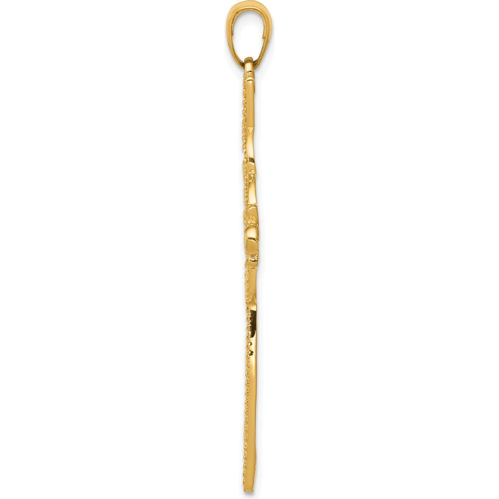 14K Yellow Gold and White Rhodium Diamond-Cut Beaded Trim Cross Pendant - 47mm by Oro Pregiato