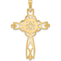 14K Yellow Gold and White Rhodium Diamond-Cut Beaded Trim Cross Pendant - 47mm by Oro Pregiato