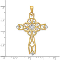 14K Yellow Gold and White Rhodium Diamond-Cut Beaded Trim Cross Pendant - 47mm by Oro Pregiato