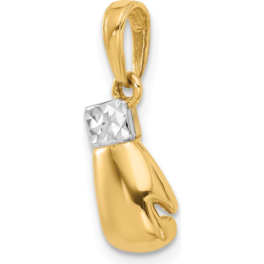 14K Yellow Gold and White Rhodium Diamond-Cut Boxing Glove Pendant - 20.5mm Length by Oro Pregiato