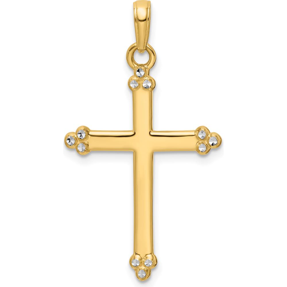 14K Yellow Gold and White Rhodium Diamond-Cut Budded Cross Pendant - 35.1mm by Oro Pregiato