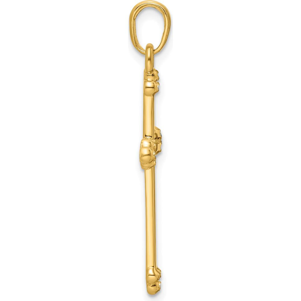 14K Yellow Gold and White Rhodium Diamond-Cut Budded Cross Pendant - 35.1mm by Oro Pregiato