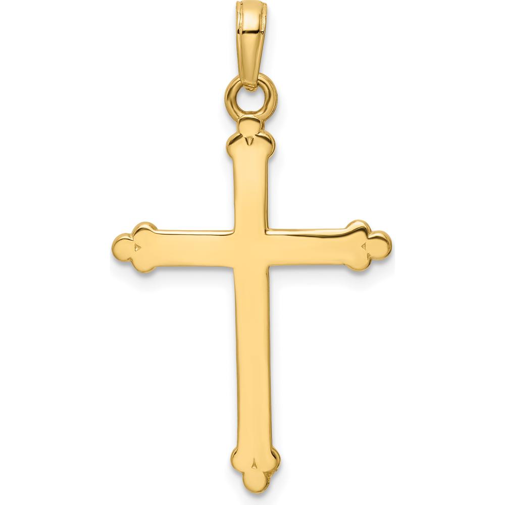 14K Yellow Gold and White Rhodium Diamond-Cut Budded Cross Pendant - 35.1mm by Oro Pregiato