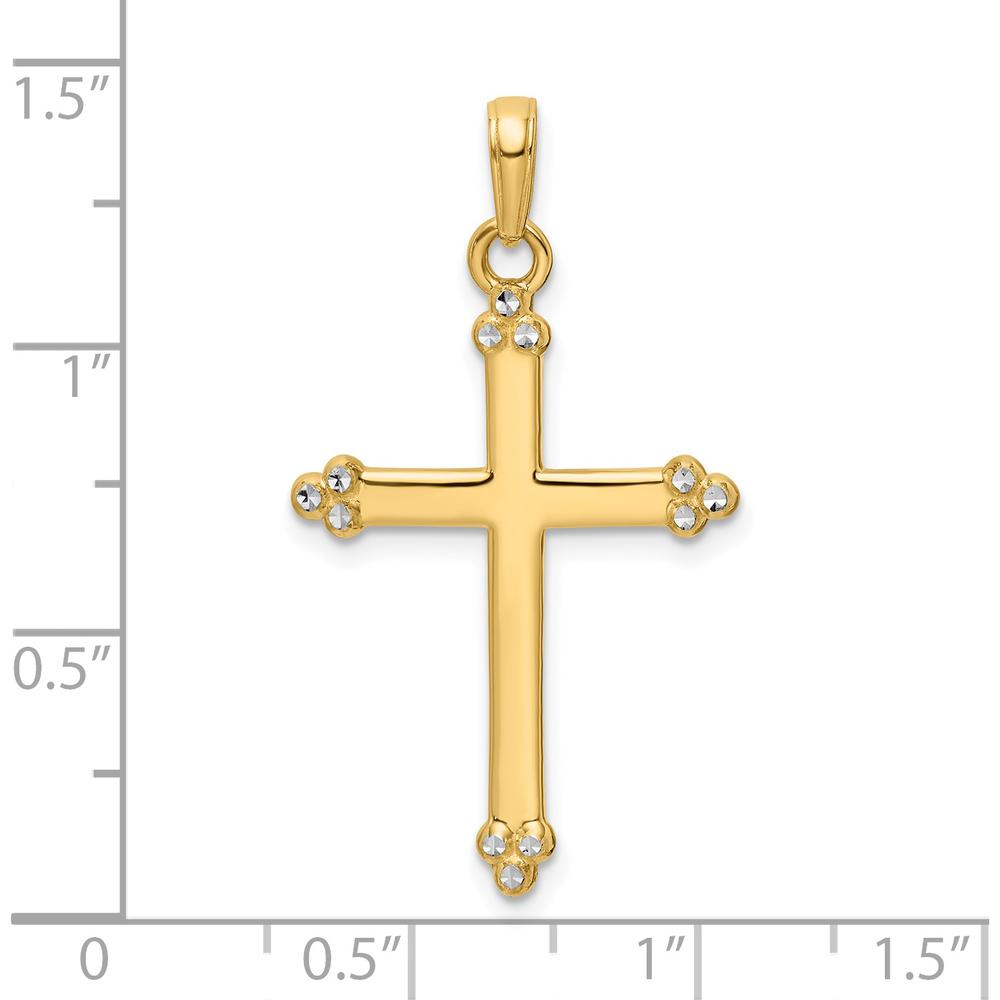 14K Yellow Gold and White Rhodium Diamond-Cut Budded Cross Pendant - 35.1mm by Oro Pregiato