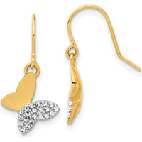14K Yellow Gold and White Rhodium Diamond-Cut Butterfly Dangle Earrings - Timeless Sparkle by 0