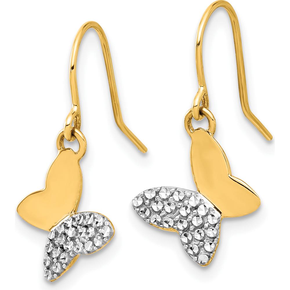 14K Yellow Gold and White Rhodium Diamond-Cut Butterfly Dangle Earrings - Timeless Sparkle by 0