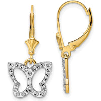 14K Yellow Gold and White Rhodium Diamond-Cut Butterfly Leverback Earrings by 0