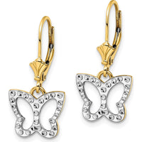 14K Yellow Gold and White Rhodium Diamond-Cut Butterfly Leverback Earrings by 0