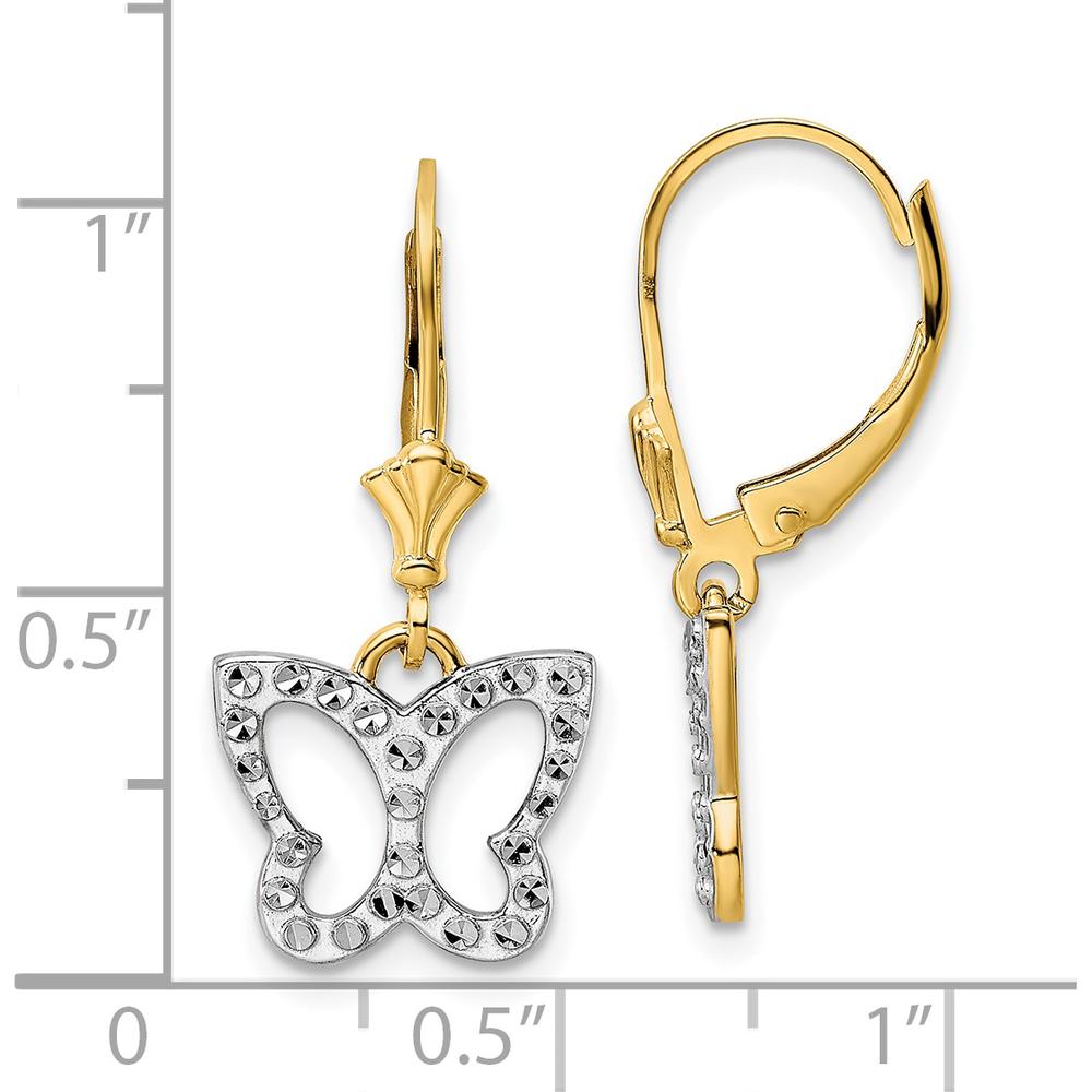 14K Yellow Gold and White Rhodium Diamond-Cut Butterfly Leverback Earrings by 0