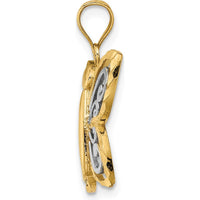14K Yellow Gold and White Rhodium Diamond-cut Butterfly Pendant - 19.7mm Length by Oro Pregiato