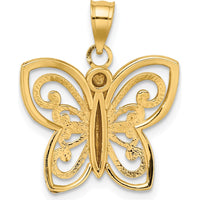 14K Yellow Gold and White Rhodium Diamond-cut Butterfly Pendant - 19.7mm Length by Oro Pregiato