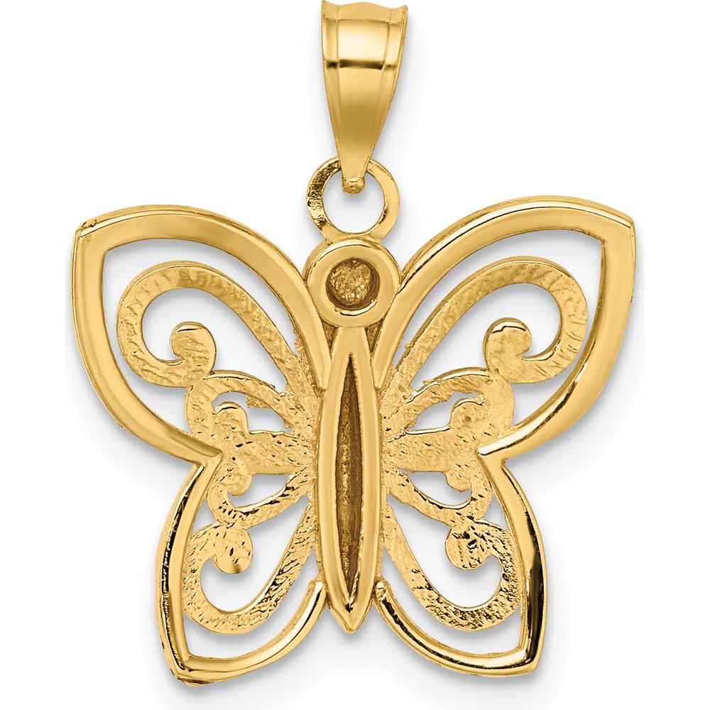 14K Yellow Gold and White Rhodium Diamond-cut Butterfly Pendant - 19.7mm Length by Oro Pregiato