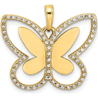 14K Yellow Gold and White Rhodium Diamond-Cut Butterfly Pendant - 21.22mm Length by Oro Pregiato