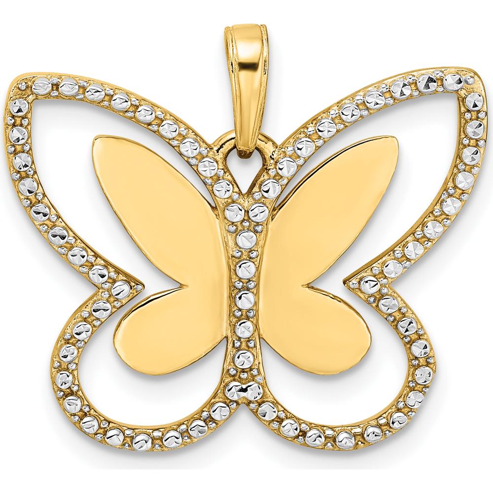 14K Yellow Gold and White Rhodium Diamond-Cut Butterfly Pendant - 21.22mm Length by Oro Pregiato