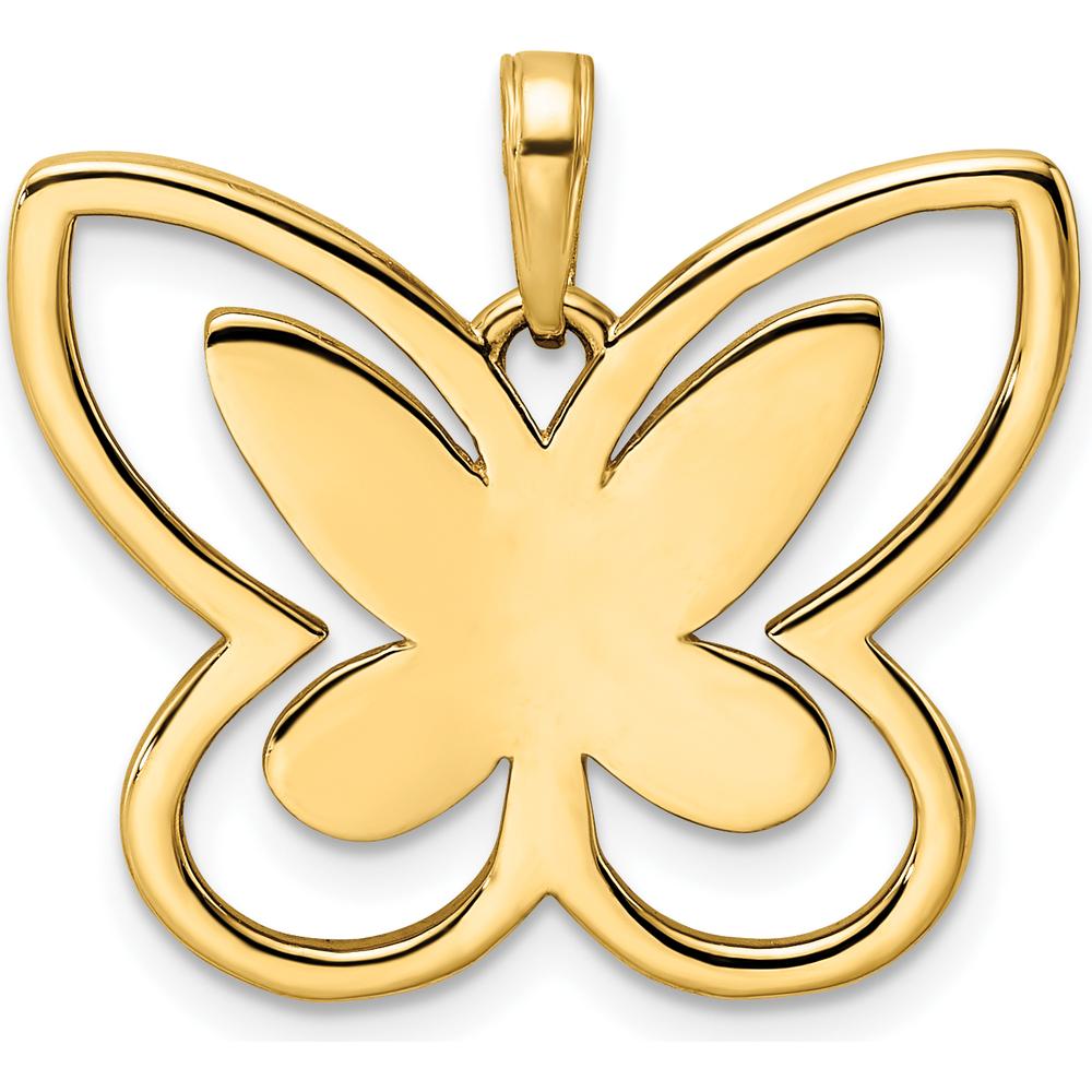 14K Yellow Gold and White Rhodium Diamond-Cut Butterfly Pendant - 21.22mm Length by Oro Pregiato