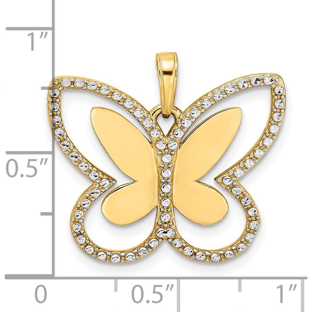 14K Yellow Gold and White Rhodium Diamond-Cut Butterfly Pendant - 21.22mm Length by Oro Pregiato