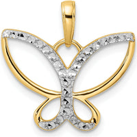 14K Yellow Gold and White Rhodium Diamond-Cut Butterfly Pendant by Oro Pregiato