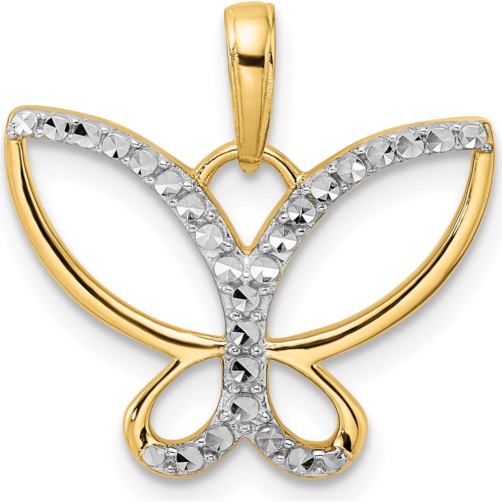 14K Yellow Gold and White Rhodium Diamond-Cut Butterfly Pendant by Oro Pregiato